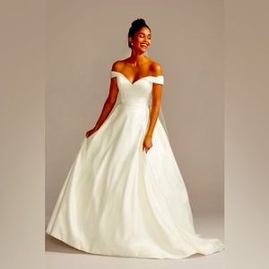 David’s Bridal / Off Shoulder Satin Gown Wedding Dress